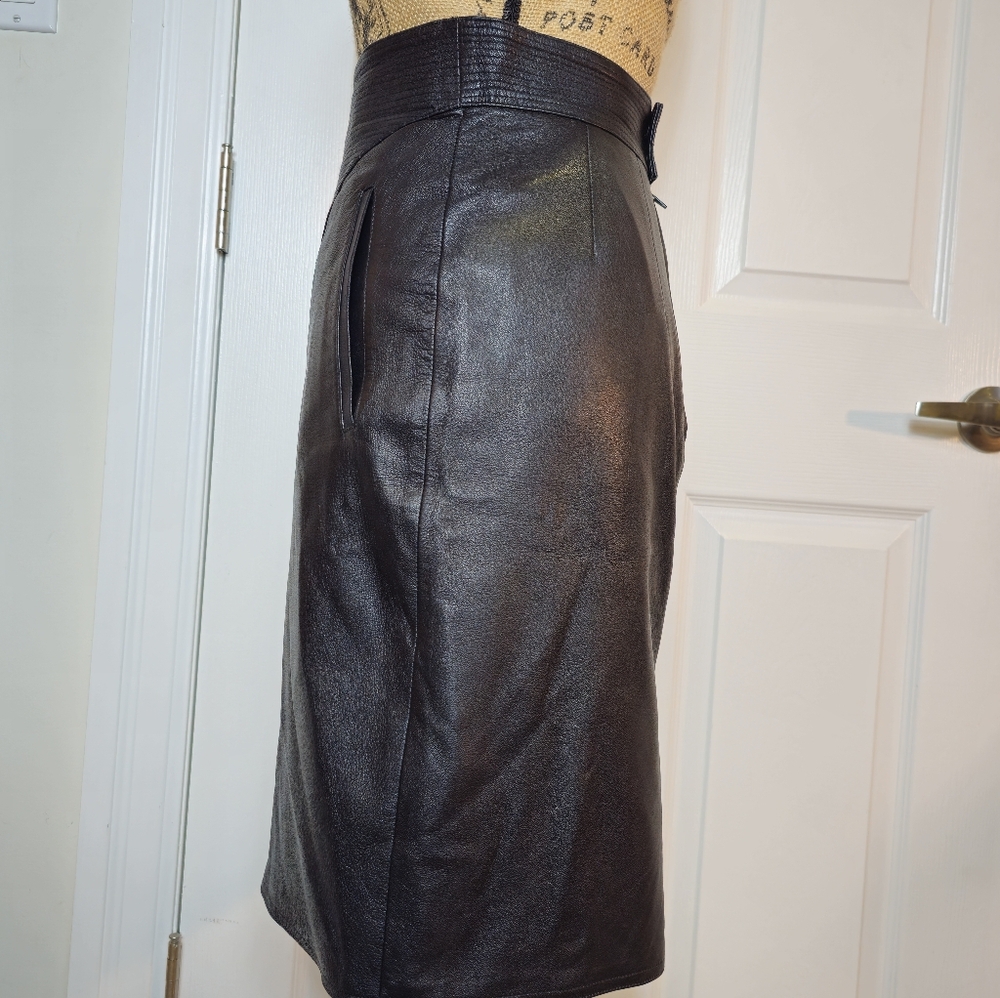 Italian Vintage Soft Leather Skirt High Waisted - Picture 3 of 10